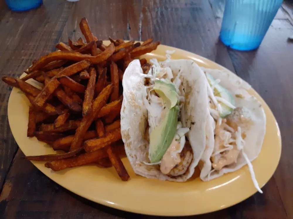 Shrimp Tacos and Sweet Potato Fries